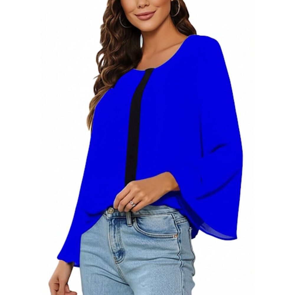NWT Naked Zebra Royal Blue Chiffon Bell Sleeve Blouse Small